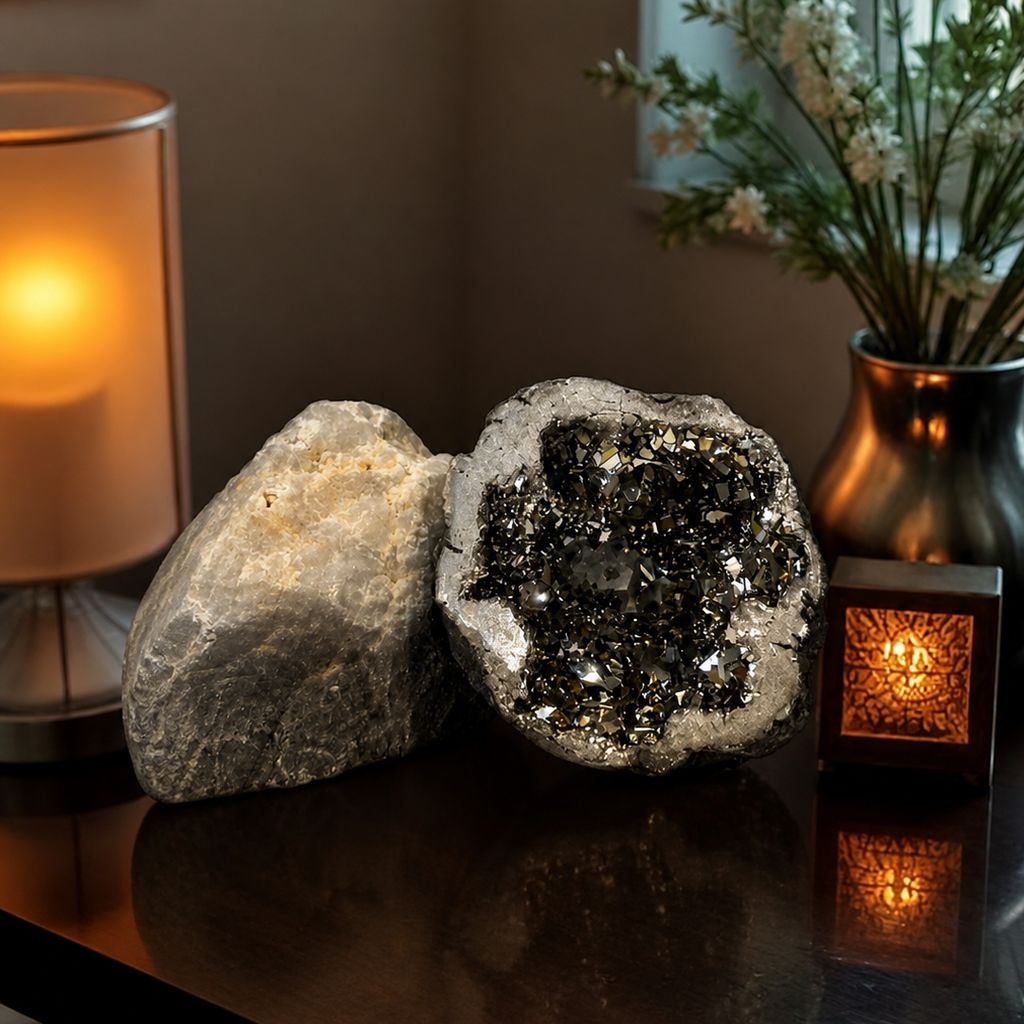 Silver Pyrite Geode for Relationships & Commitment