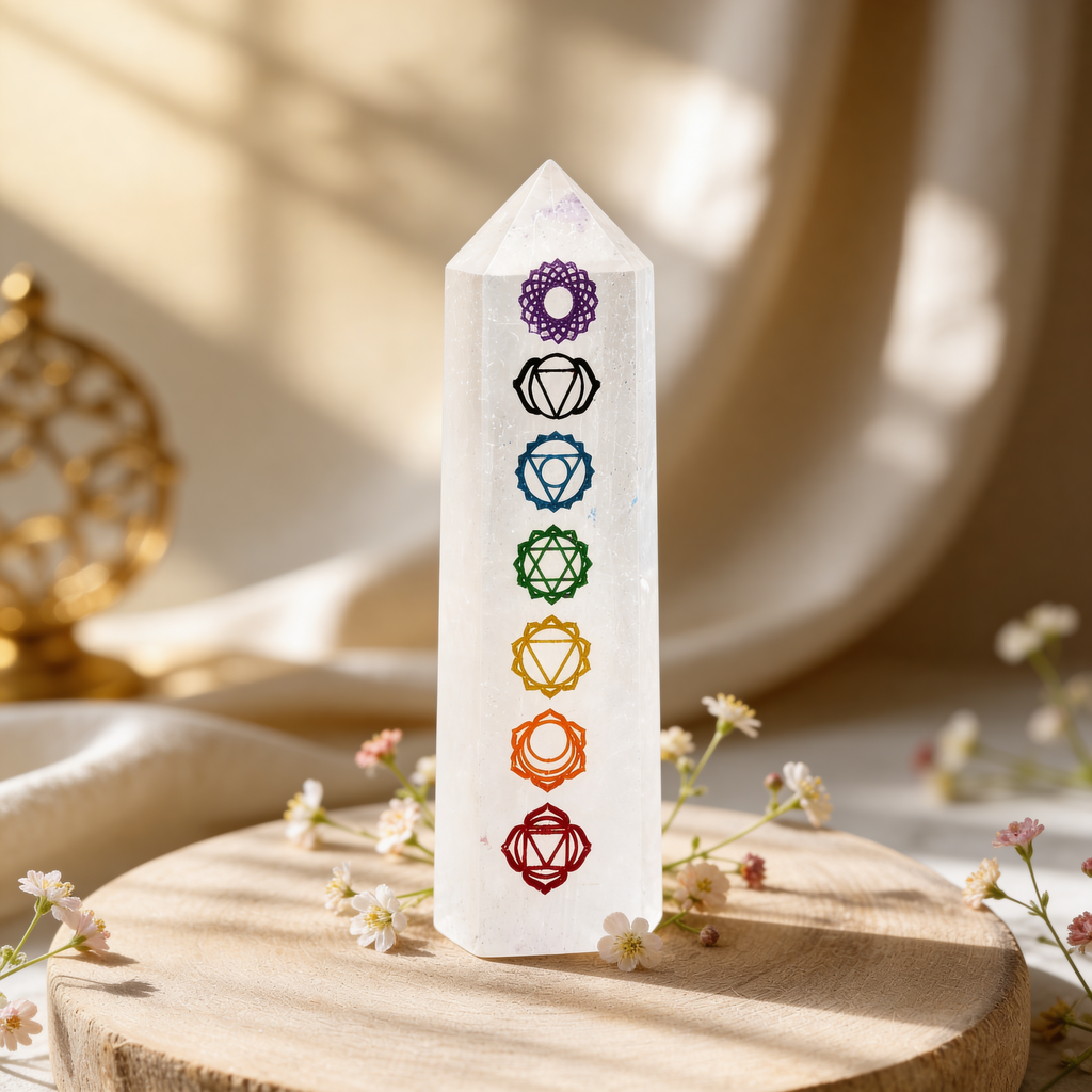 Selenite 7 Chakra Tower