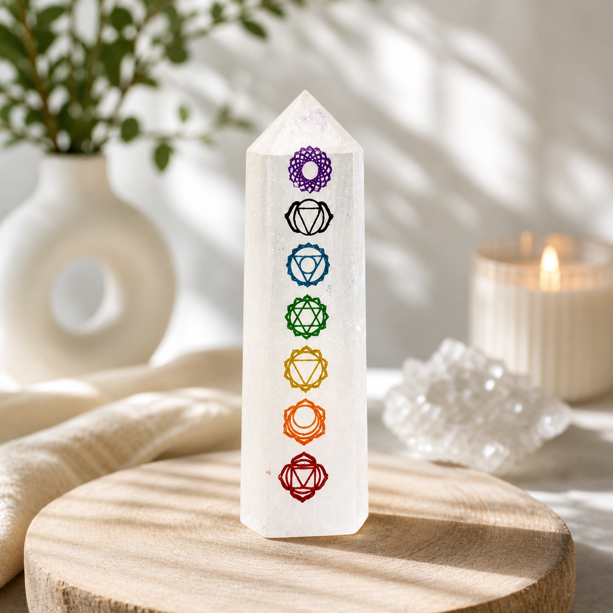 Selenite 7 Chakra Tower
